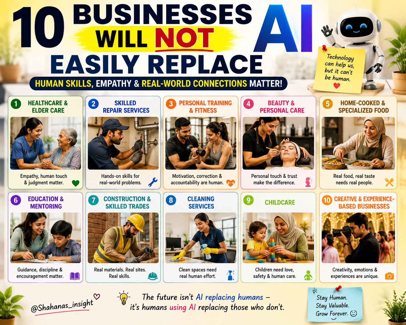 10 businesses that Ai will not easily replace.